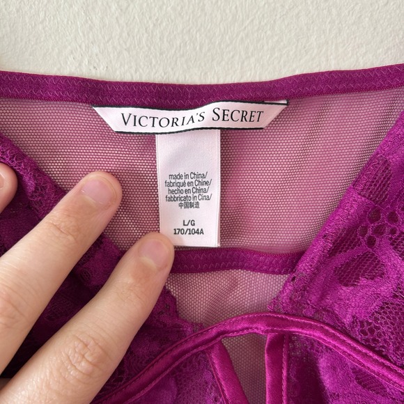 Victoria's Secret Plum Babydoll Chemise Lingerie Lace Mesh Sheer L - Picture 6 of 10